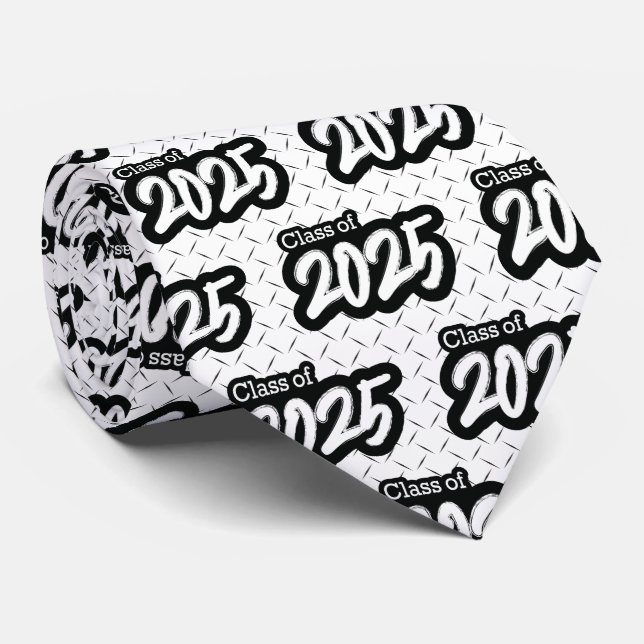 White Bold Brush Class of 2025 Neck Tie (Rolled)
