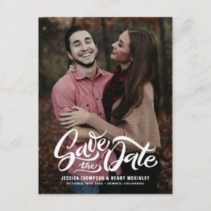 White Bold Script Photo Save the Date Postcard