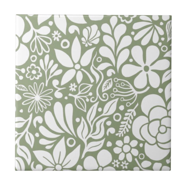 White Bold Wild Flowers & Leaves Garden HD Tile (Front)