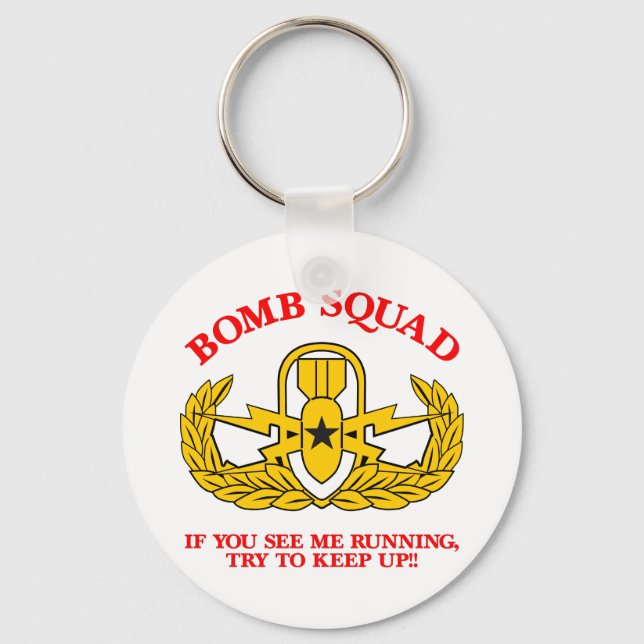 White Bomb Squad Run Keep Up Key Ring (Front)