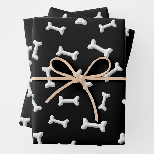 White Bones On Black Background Custom Wrapping Paper Sheet (In situ)