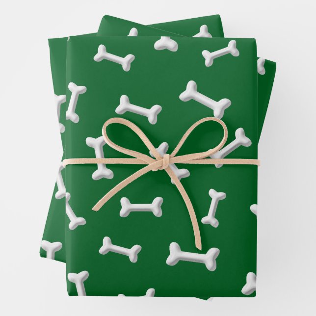 White Bones On Green Background Custom Wrapping Paper Sheet (In situ)