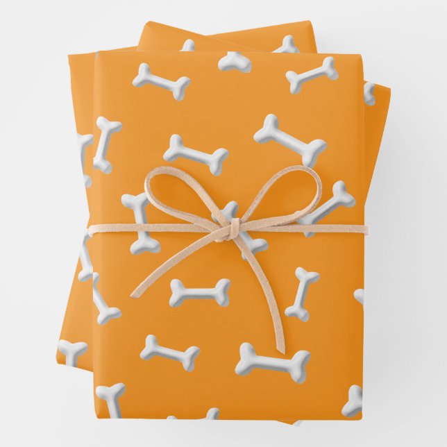 White Bones On Orange Background Custom Wrapping Paper Sheet (In situ)