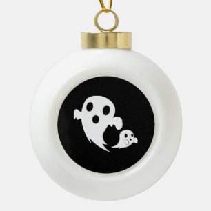 White Boo  Ceramic Ball Christmas Ornament