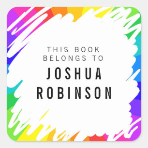White bookplate rainbow scribble book sticker