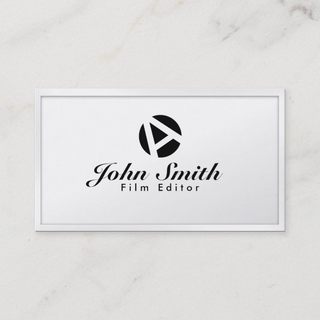 White Border Monogram Film Editor Business Card (Front)