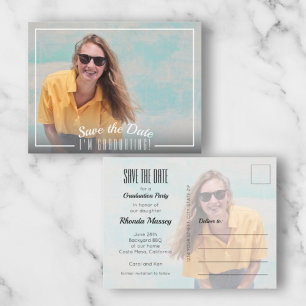 White Border Photo Graduation Save the Date Postcard