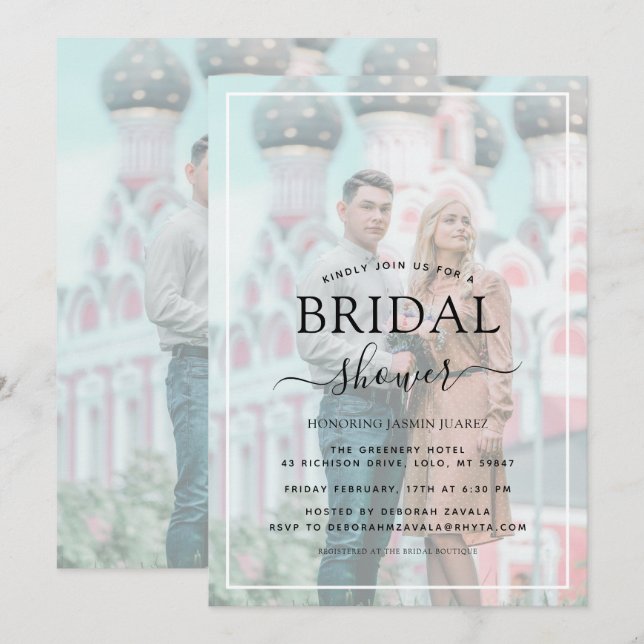 White Border Vellum Effect Photo Bridal Shower Invitation (Front/Back)