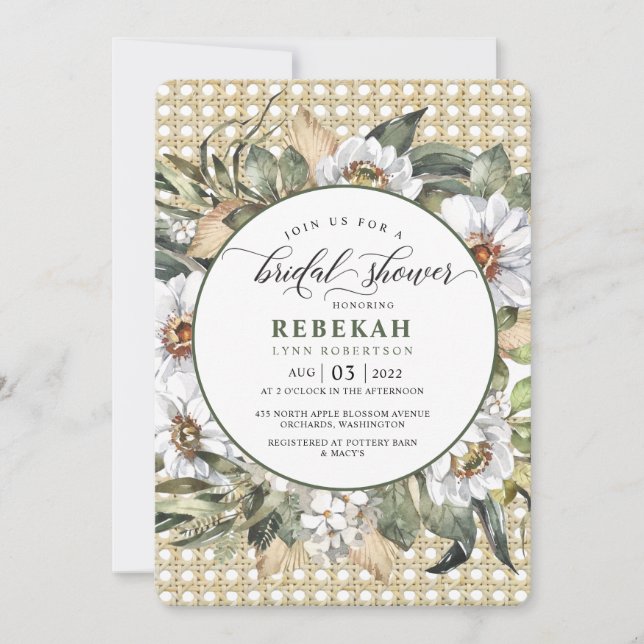 White Botanical Bohemian Bridal Shower Invitation (Front)