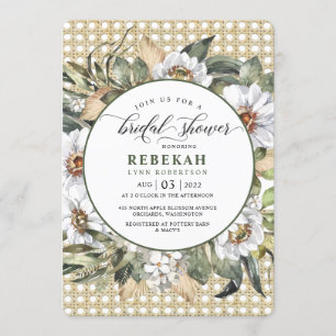 White Botanical Bohemian Bridal Shower Invitation