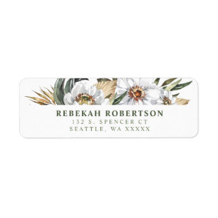 White Botanical Dahlia Return Address Labels