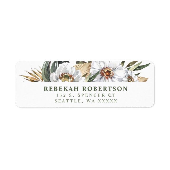 White Botanical Dahlia Return Address Labels (Front)