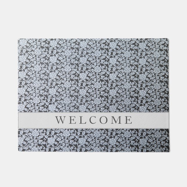 White botanical design on grey Door Mat (Front)