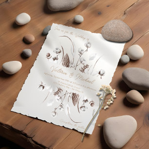 White Botanical floral cotton  Wedding invitations