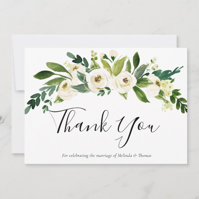 White Botanical Floral Elegant Wedding Engagement Thank You Card (Front)