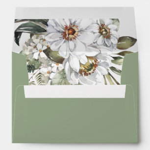 White Botanical   Green Wedding Envelope