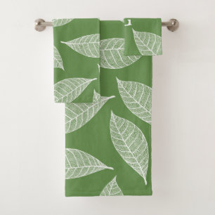 White Botanical Leaf Skeletons Bath Towel Set