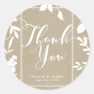 White Botanical Leaves Simple Rustic Wedding favou Classic Round Sticker