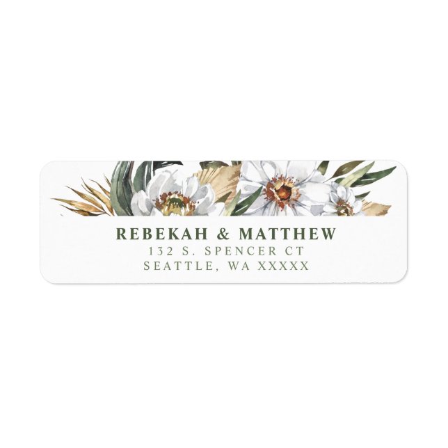 White Botanical Return Address Labels (Front)
