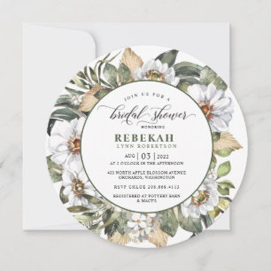 White Botanical  Round Bridal Shower Invitation