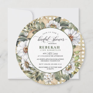 White Botanical Round Bridal Shower Invitation