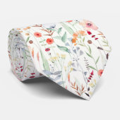 White Botanical Watercolor Floral Neck Tie (Rolled)