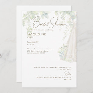 White  Botanical Wedding Dress Bridal Shower  Invitation