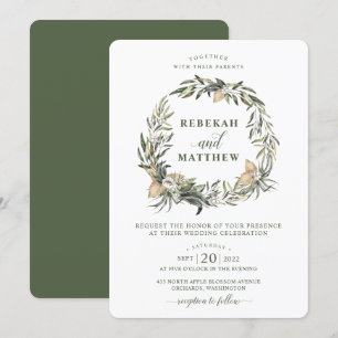White Botanical Wreath   Wedding Invitation