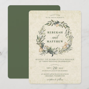 White Botanical Wreath   Wedding Invitation