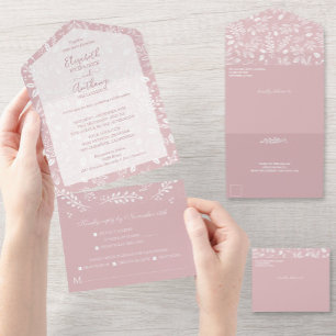 White Botanicals Dusty Rose No Envelopes All In One Invitation