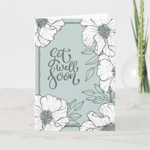 White Botanicals on Aqua "Get Well Soon" Card