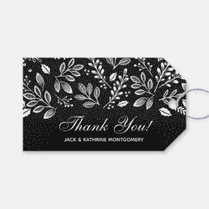 White Botanicals on Black Thank You Gift Tags