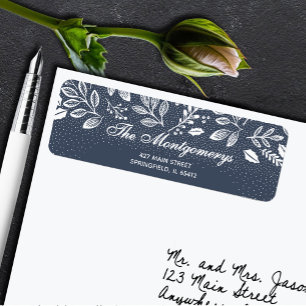 White Botanicals on Blue Return Address