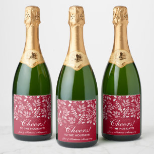 White Botanicals on Cranberry Christmas Sparkling Wine Label