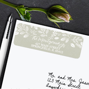 White Botanicals on Sage Green Return Address