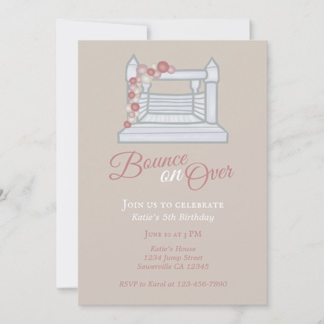 White Bounce House Boho Balloon Garland Birthday Invitation (Front)