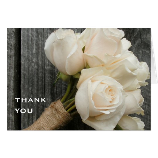 White Bouquet & Barn Wood Thank You Card