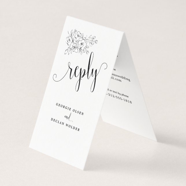 White Bouquet We Do Calligraphy Wedding Long RSVP (Front)