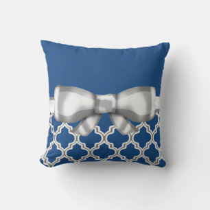 White Bow and Quatrefoils Custom Cushion