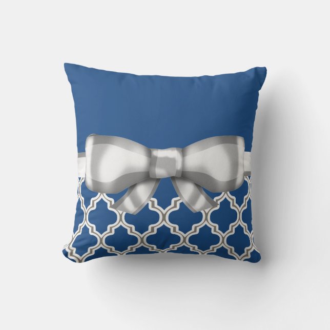 White Bow and Quatrefoils Custom Cushion (Front)