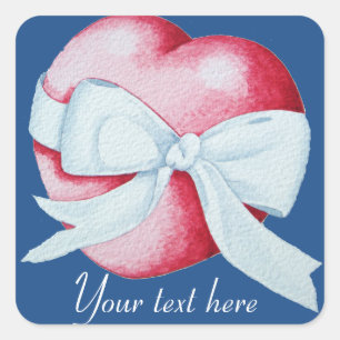 white bow around romantic red love heart  square sticker