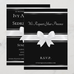 White Bow & Black Classic II Wedding Invitation