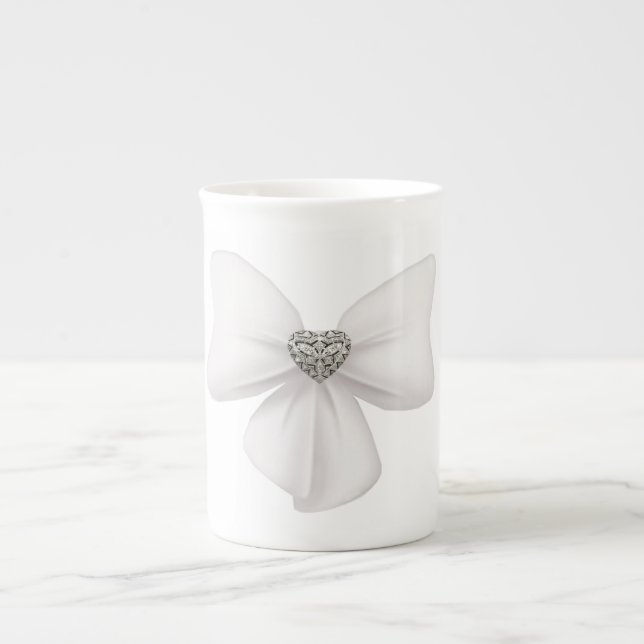 White Bow Bone China Mug (Front)