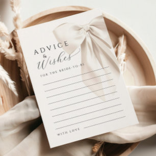 White Bow Bridal Shower Advice & Wishes Card