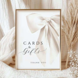 White Bow Bridal Shower Cards & Gifts Table Sign