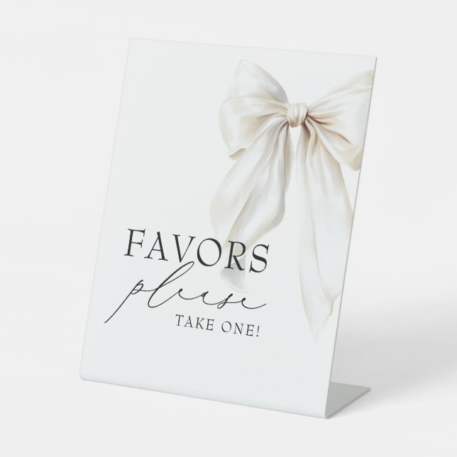 White Bow Bridal Shower Favours Pedestal Sign (Front)