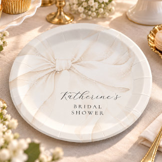 White Bow Bridal Shower Paper Plate