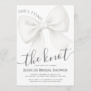 White Bow Bridal Shower She's Tying the Knot Invitation