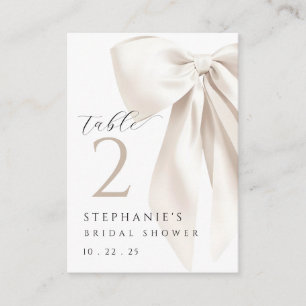 White Bow Bridal Shower Table Card SMALL
