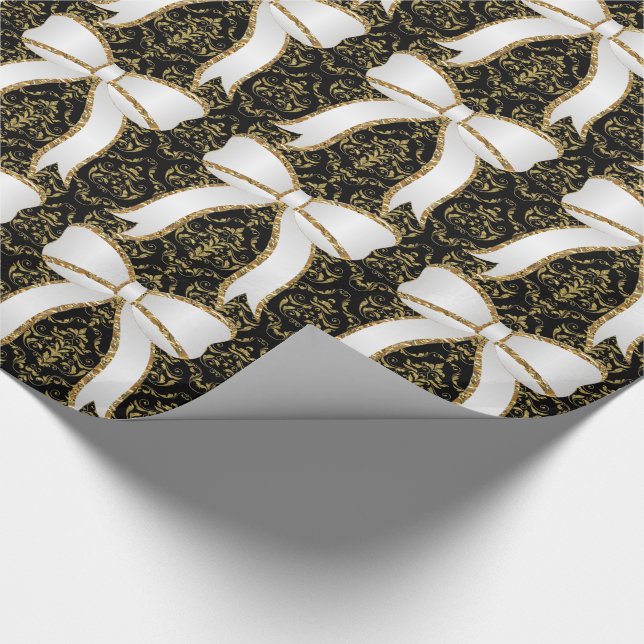 White Bow Elegant Christmas Holiday Wrapping Paper (Corner)